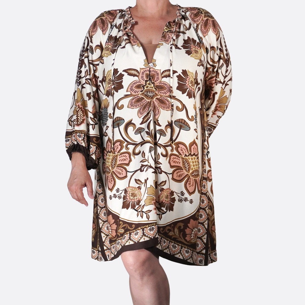 FARM Rio 100% Viscose Bird Romance Print Mini Dress GG fits XL/1X Boho Tunic